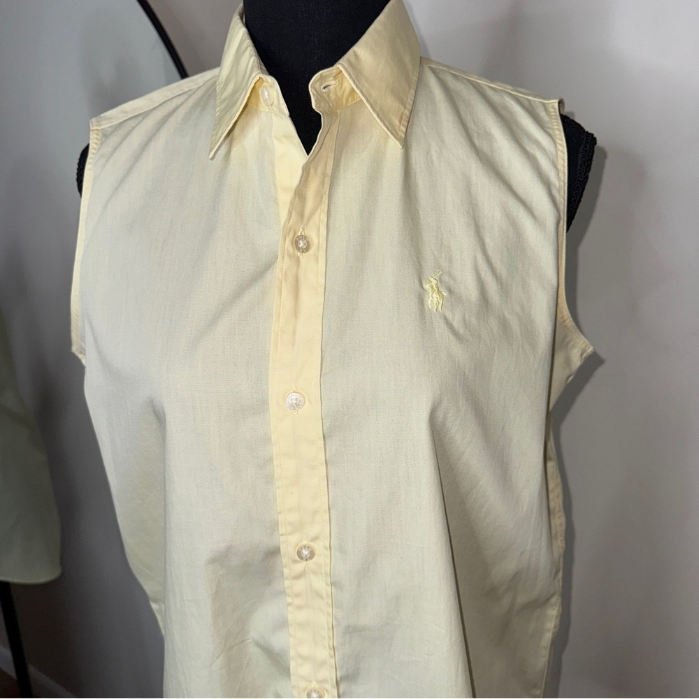 Ralph Lauren Sport Butter Yellow Sleeveless Button Down Shirt Size 10 - Picture 3 of 5